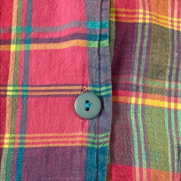SUN STREAK plaid short sleeve button up multi color cotton camp shirt size S - Picture 4 of 10